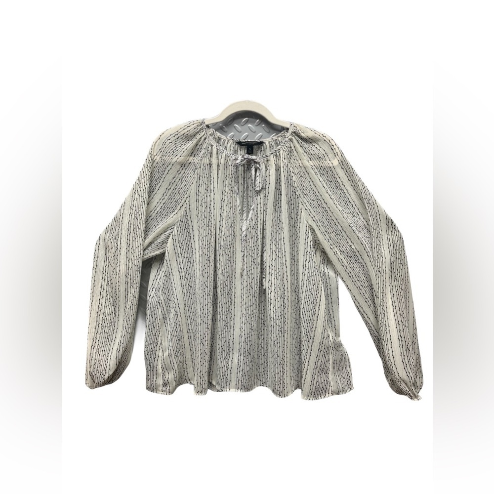 Banana Republic Women's Sheer Cream Black Metallic Silver Long Sleeve Blouse